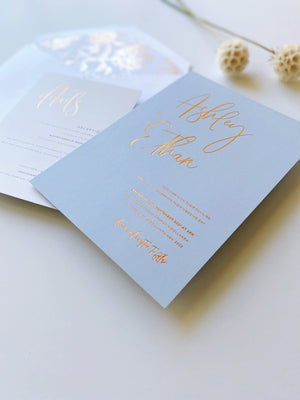 
                  
                    Load image into Gallery viewer, Baby Blue with Hot Foil Wedding Invitations
                  
                