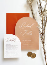 Earthy tone Wedding Invitation with Rust envelopes