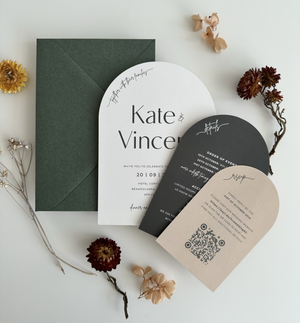 
                  
                    Load image into Gallery viewer, Triple Arch Invitation Suite in Green and Neutral
                  
                