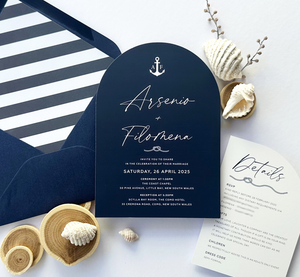 
                  
                    Load image into Gallery viewer, Nautical-themed wedding invitation. Beachside and seaside and waterfront wedding card.
                  
                