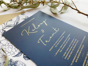 
                  
                    Load image into Gallery viewer, Floral Sketch in Navy Wedding Invitation
                  
                