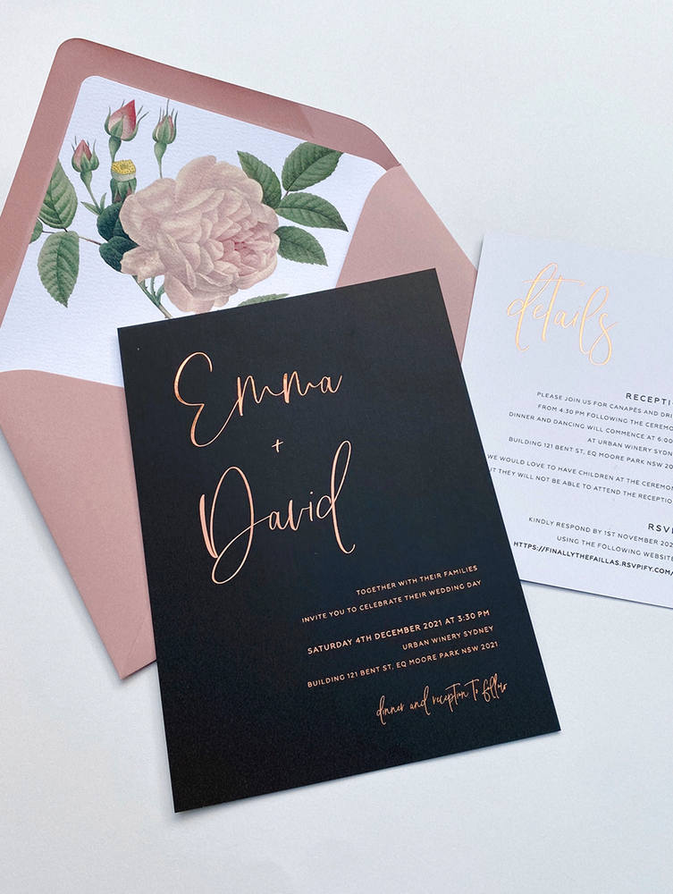 
                  
                    Load image into Gallery viewer, Hot Foiled with Dusty Pink Wedding Invitation
                  
                