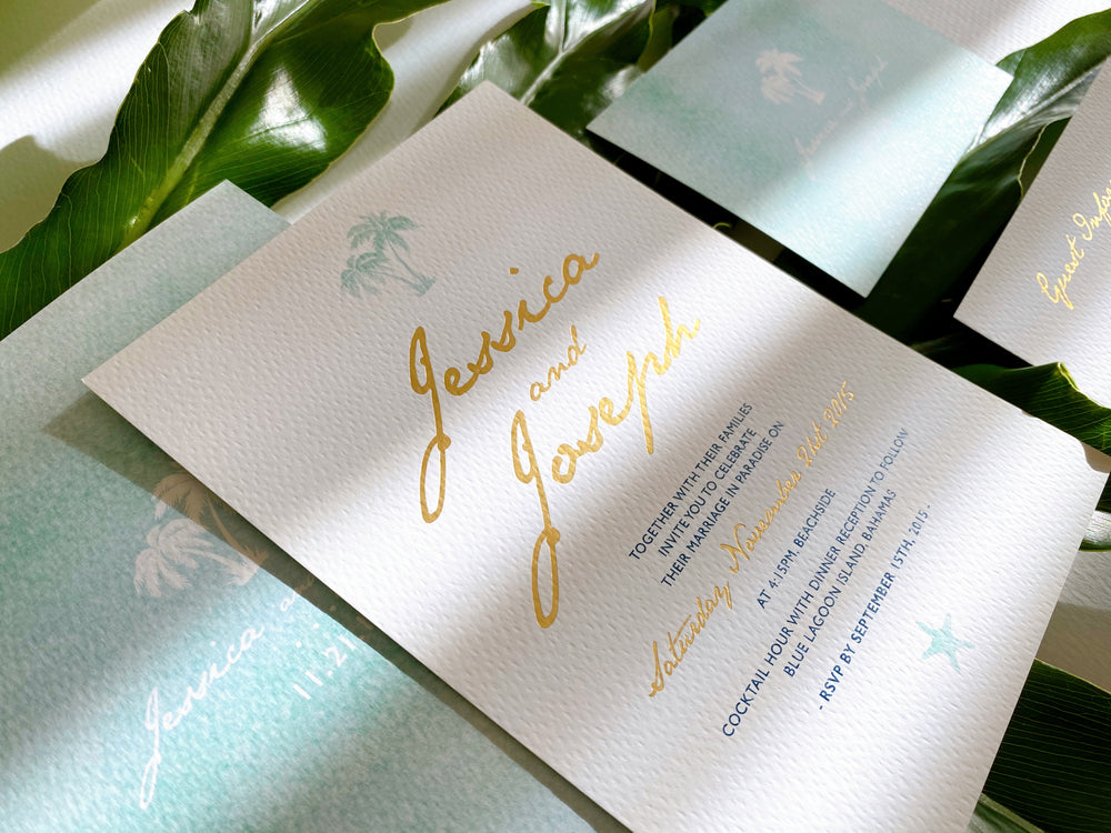 
                  
                    Load image into Gallery viewer, Beachside in Hot Foil Wedding Invitation
                  
                