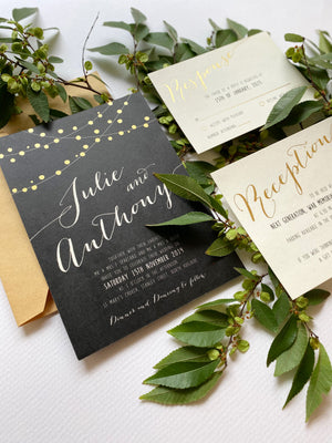 
                  
                    Load image into Gallery viewer, Fairy Lights in Hot Foil Wedding Invitation
                  
                