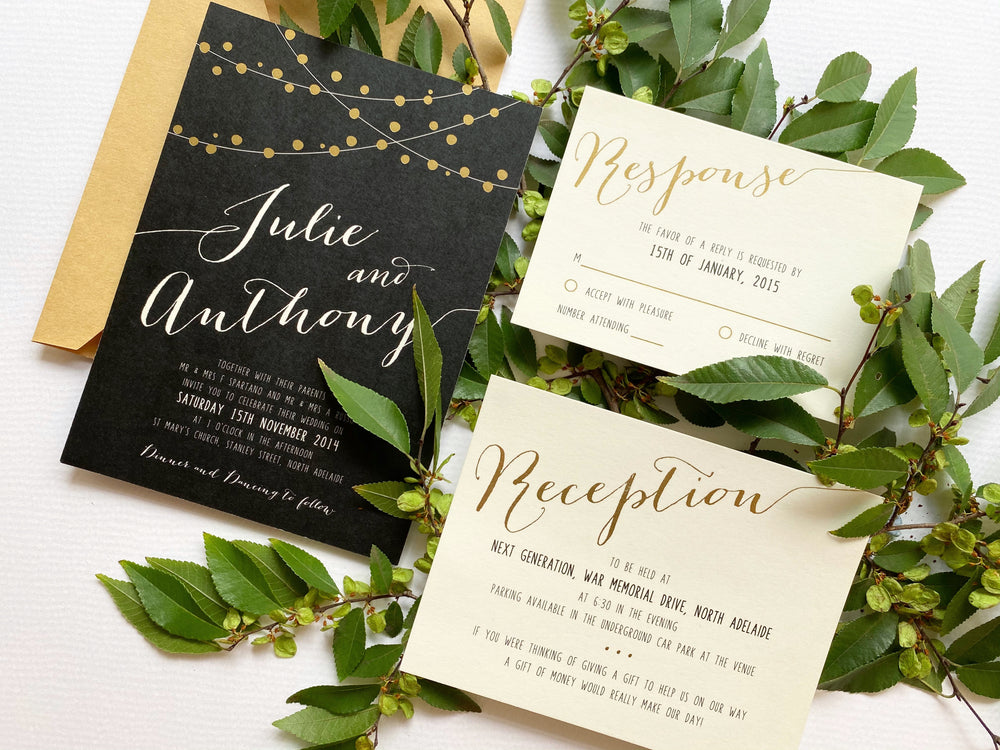 
                  
                    Load image into Gallery viewer, Fairy Lights in Hot Foil Wedding Invitation
                  
                