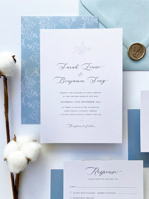 
                  
                    Load image into Gallery viewer, Magnolia in Blue Wedding Invitations - Digital file
                  
                