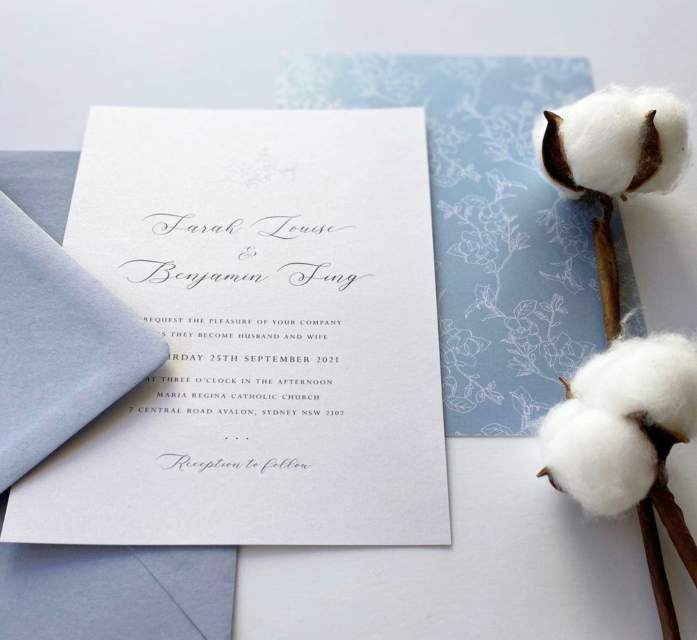 
                  
                    Load image into Gallery viewer, Magnolia in Blue Wedding Invitation
                  
                