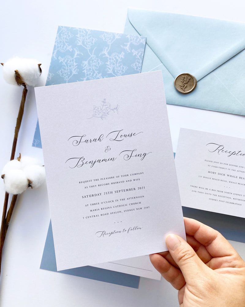 
                  
                    Load image into Gallery viewer, Magnolia in Blue Wedding Invitation
                  
                