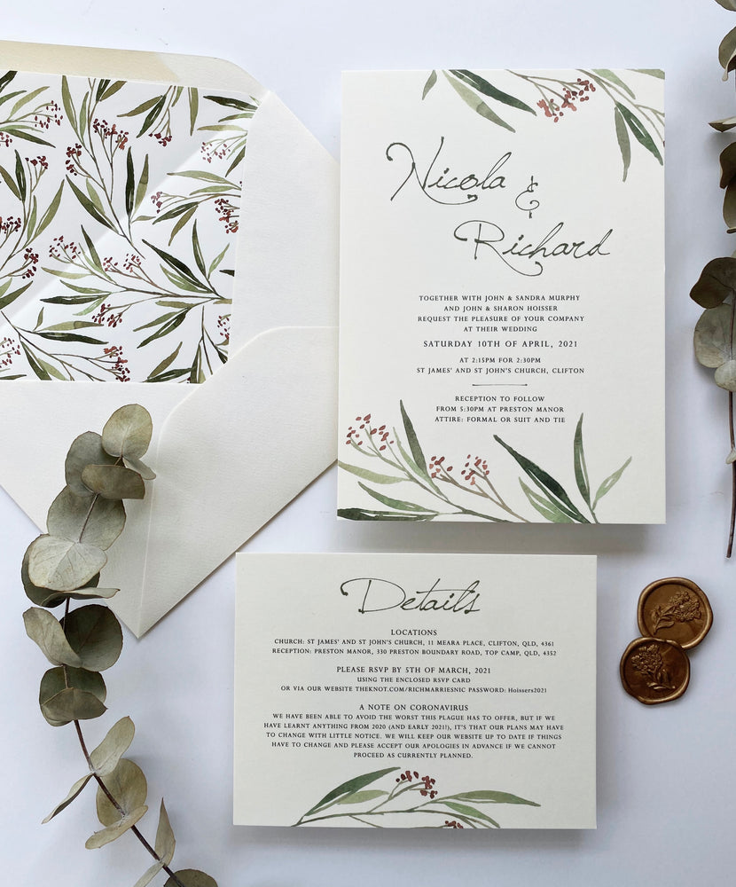 
                  
                    Load image into Gallery viewer, Native Australian Flora Watercolour Wedding Invitation - Digital file
                  
                