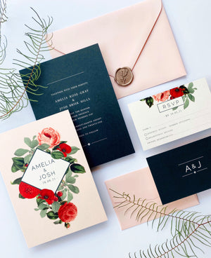 
                  
                    Load image into Gallery viewer, Secret Garden in Pink and Navy Wedding Invitation
                  
                