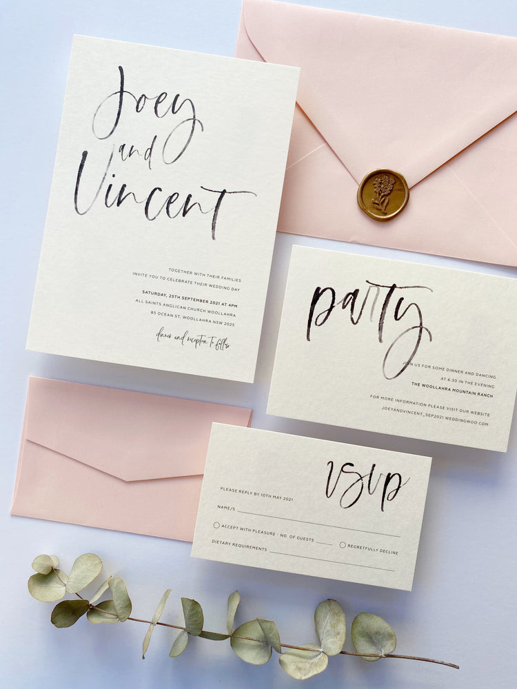 Calligraphy in Pink Wedding Invitations - Digital file