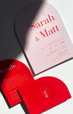 
                  
                    Load image into Gallery viewer, Red and Pink Die-cut Arch Wedding Invitation
                  
                