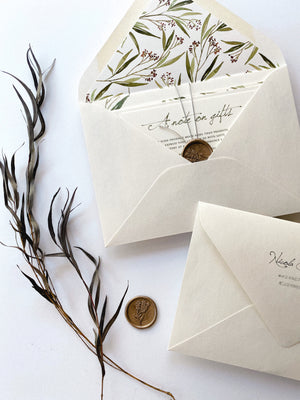 
                  
                    Load image into Gallery viewer, Australian outback, bush, outdoor wedding invitation with wax seal. Watercolour invite.
                  
                