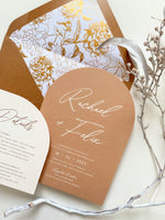 Earthy tone Wedding Invitation with Cinnamon envelopes, Wax Seals and Hot-foiled Envelope liners