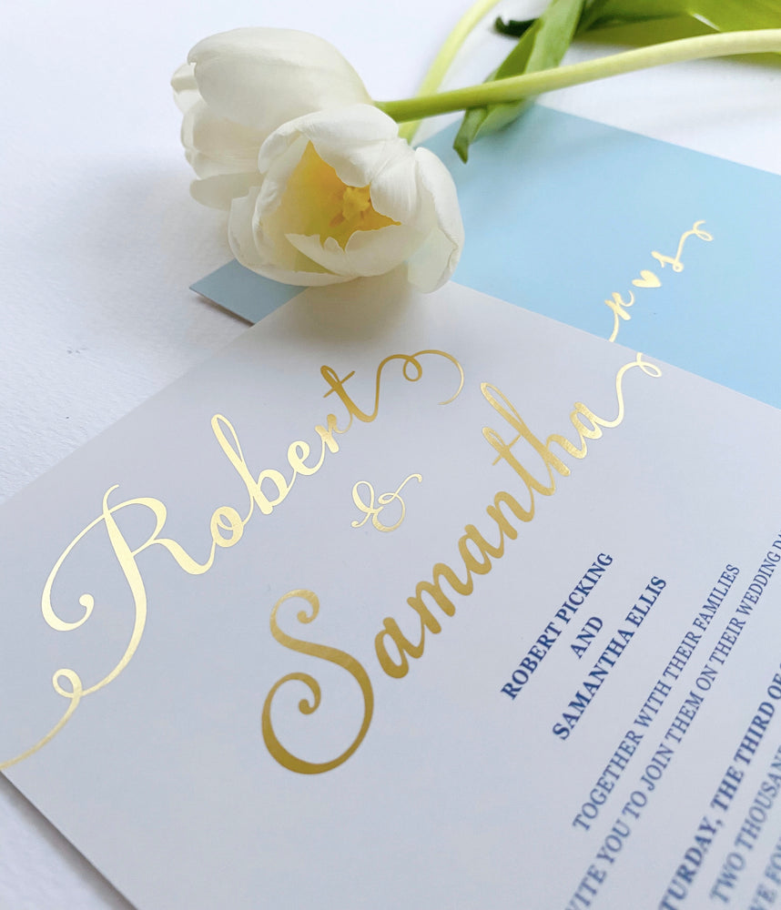 
                  
                    Load image into Gallery viewer, Fairytale Wedding Invitation in Baby Blue
                  
                