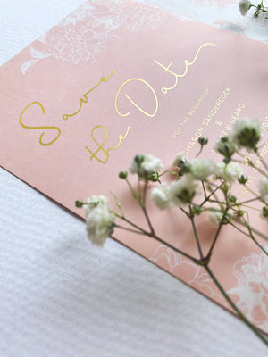 
                  
                    Load image into Gallery viewer, Floral Sketch in Pink and Gold Wedding Invitation
                  
                