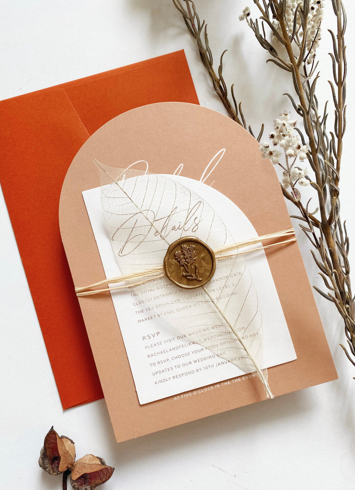
                  
                    Load image into Gallery viewer, Earthy tone Wedding Invitation with Rust envelopes
                  
                